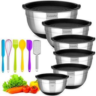 Mixing Bowls With Airtight Lids, 12PCS Stainless Steel Nesting Mixing Bowl Set - 1.5/2 /2.5/3.5/4 / 7 Quart With Non-Slip Silicone Base for Mixing & Serving & Food Storage