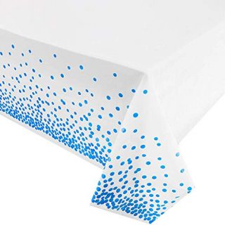 Blue Dot Confetti Plastic Table Cloths For Parties Disposable,- 4 Pack - White Tablecloth, Rectangle Table Covers For Fiesta, Birthday, Wedding, Christmas, Graduation Decorations,- 54" X 108" (Blue)