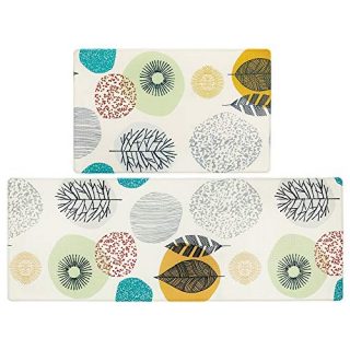 Pauwer Anti Fatigue Kitchen Floor Mat Set of 2 Non Slip Waterproof Comfort Standing Desk Mats Thick Cushioned Anti Fatigue Kitchen Rugs and Mats, Colorful Leaves
