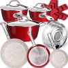 Dealz Frenzy Stone Ultra Non-Stick Induction Cookware Set, 16 Pieces Marble Mineral Coating Bright Pots and Pans Set, Stainless Steel Handle,Durable, Scratch Resistance, Dishwasher Safe,Oven Safe Red