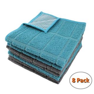 Natta Microfiber Kitchen Dish Cloths for Washing Dishes with Poly Scour Side, Fast Dry no Odor wash Cloth with Scrubber Side, Dish Rags with mesh Back. 12x12-4xTurquoise (Teal), 4xGray