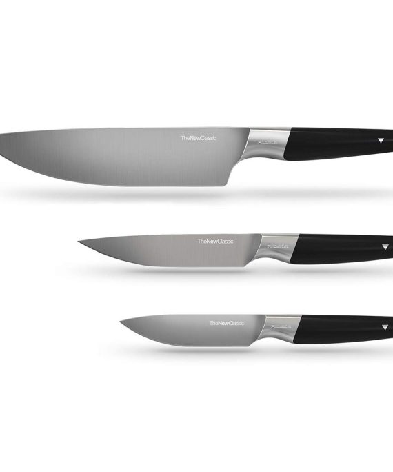 3pcs Kitchen knives set – FASAKA Stainless Steel knife set with Black ABS Injected Handle, 8 Inch Chef Knife, 5 Inch Utility Knife, 4 Inch Fruit knife