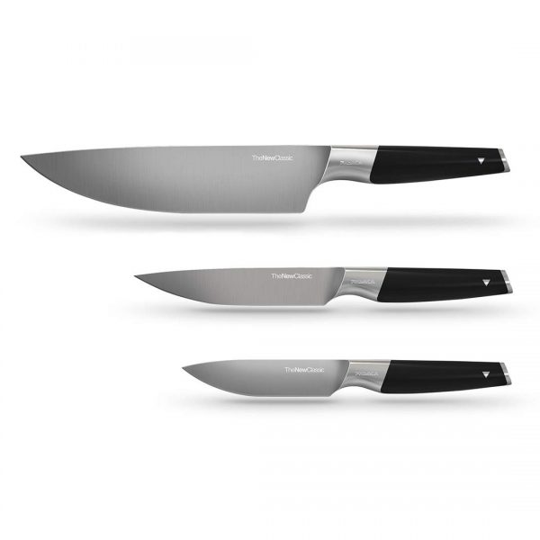 3pcs Kitchen knives set – FASAKA Stainless Steel knife set with Black ABS Injected Handle, 8 Inch Chef Knife, 5 Inch Utility Knife, 4 Inch Fruit knife