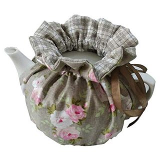ZYEN 100% Cotton Printed Tea Cosy, Double Insulated Teapot Cover Keep Warm Kettle Cover Kitchen Tea Pot Dust Cover Vintage Tea Cozies for Hotel Tea Party Restaurant (Khaki)