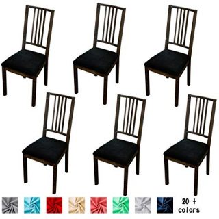 Argstar 2,4,6 Pieces Velvet Dining Chairs Seat Cover, Velvet Seats Cover for Dining Room Chair, Kitchen Chair Seat Cover Set of 6, Black