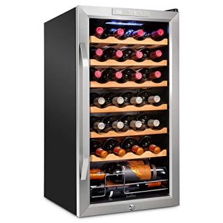 Ivation 28 Bottle Compressor Wine Cooler Refrigerator w/Lock | Large Freestanding Wine Cellar For Red, White, Champagne or Sparkling Wine | 41f-64f Digital Temperature Control Fridge Stainless Steel