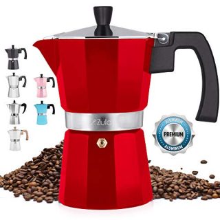 Zulay Classic Stovetop Espresso Maker for Great Flavored Strong Espresso, Classic Italian Style 5.5 Espresso Cup Moka Pot, Makes Delicious Coffee, Easy to Operate & Quick Cleanup Pot (Red)