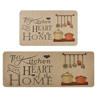 Kitchen Rugs Set,Famibay 2 Piece Cushioned Chef Soft Non-Slip Rubber Back Floor Mats Washable Doormat Bathroom Runner Area Rug Carpet
