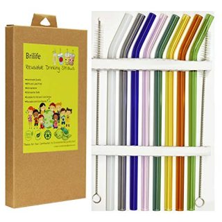 Reusable Glass Straws Set with 2 Cleaning Brushes