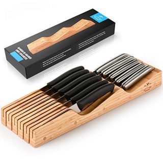 Zulay Kitchen Bamboo Knife Drawer Organizer Insert - Edge-Protecting Knife Organizer Block Holds Up To 16 Knives - Smooth Finish Drawer Knife Organizer Tray Fits In Most Drawers For Kitchen