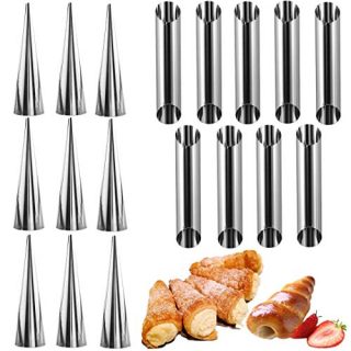JOERSH Cream Horn Molds,18pcs Stainless Steel Cone Mold Cannoli Tubes for Croissant Ice Cream Waffle Pastry Horn Shell Cream Roll