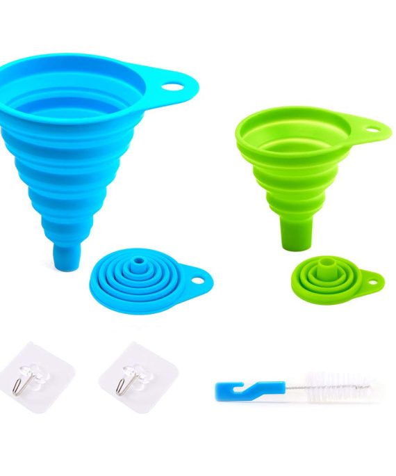 Silicone Kitchen Funnels, Collapsible Funnel Set for Water Bottles, Wine Bottle, Oil/Coffee Liquid Transfer, Food Grade Gadgets for Plastic Dispenser Kit Foldable for Travel(Large and Small)