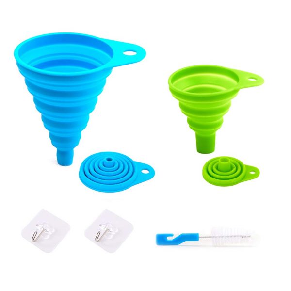 Silicone Kitchen Funnels, Collapsible Funnel Set for Water Bottles, Wine Bottle, Oil/Coffee Liquid Transfer, Food Grade Gadgets for Plastic Dispenser Kit Foldable for Travel(Large and Small)