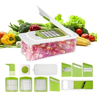 Vegetable Chopper Manual 7 in 1 Vegetable Cutter Grater Mandoline Slicer Peeler Cheese Onion Food Chopper Dicer Pro Fruit Veggie Chopper Potato Slicer Interchangeable Multi Blades Kitchen
