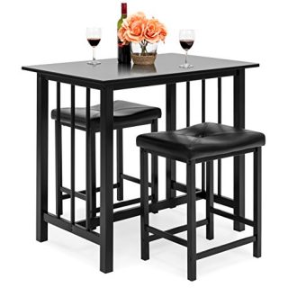 Best Choice Products 3-Piece Counter Height Dining Table Furniture Set for Kitchen, Bar, Bonus Room w/ 2 Faux Leather Backless Stools, Compact, Space-Saving Design - Black