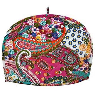 Devik Decor Tea Cozy for Teapot Indian Handmade Mandala Pink Printed Cotton, 14 X 11 Inches; 36 X 28 cm