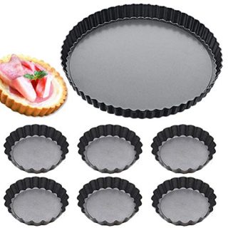 9 Inch and 4 Inch Tart Pan Quiche Pan with Removable Bottom, Set of 7, Non-Stick Pie Tart Pan Round Shape Cake Molds Carbon Steel for Kitchen Cooking Baking