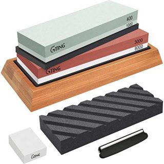 Whetstone Knife Sharpening Stone Set,G-TING 400/1000 and 3000/8000 Grit Whetstone Sharpener,Flattening Stone,Polishing Tool for Kitchen Knives,Pocket Knives,Blade,Hunting