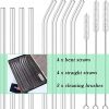 8pcs Glass Drinking Straws, Straight 9 inches x 10mm Bent 8.2 inches x 10mm, Reusable for Hot or Cold Drinks, Eco Friendly, Cleaning Brushes Included
