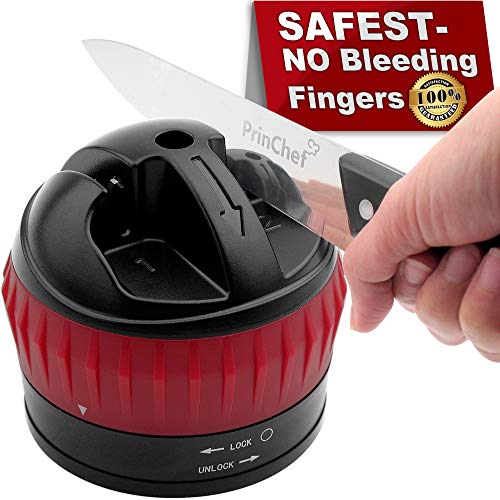 Anti-Cut Knife Sharpener with Non-Slip Suction Cup, Hand-Free 2-Stage Professional Kitchen Knife Sharpener, Best Knife Sharpening Tool for Repair/Polish Straight Blade, Easy to Use/Razor Sharp, Black