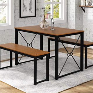 Danxee 3 Piece Dining Set Modern Studio Collection Soho Dining Table Kitchen Table with Benches (Black X Shape)