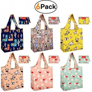 Shopping Bags Reusable Grocery bags Totes 50 lbs Packable Recyclable Machine Wash Flat Bottom Light Weight Flamingo Cactus Giraffe