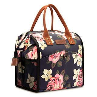 LOKASS Lunch Bag Cooler Bag Women Tote Bag Insulated Lunch Box Water-resistant Thermal Lunch Bag Soft Liner Lunch Bags with wide-open for women (Peony)