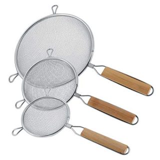 U.S. Kitchen Supply - Set of 3 Premium Quality-Double Mesh Extra Fine Stainless Steel Strainers with Comfortable Wooden Handles, 4", 5.5" and 8" Sizes