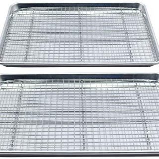 Checkered Chef Stainless Steel Baking Sheets With Racks - Twin Set - 2 Heavy Duty Warp Resistant Half Sheet Pans for Baking with 2 Oven Safe Baking/Cooling Racks