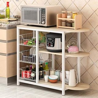 Goldweather Kitchen Baker's Rack, 3-Tier Microwave Oven Stand Utility Shelf with Storage, Kitchen Storage Cart Table for Small Spaces, Simple Assembly Organizer Workstation Shelf (White)