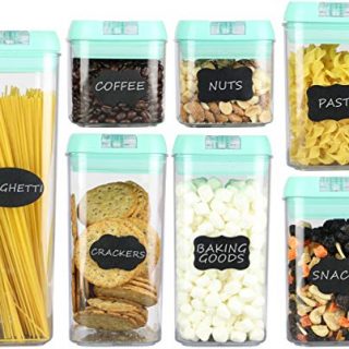 Airtight Food Storage Containers – 7 pc Set - Shatterproof Plastic Food Containers - Green Airtight Lids – BPA Free Food Storage Boxes for Kitchen Pantry, Includes 24 Chalkboard Labels and Marker