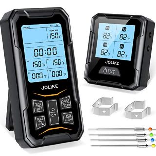 JOLIKE Wireless Meat Thermometer Oven Thermometer 328ft Remote Timer & 4 Probes for Smoker Grill Digital Meat Cooking Jam BBQ Kitchen Grilling, Free Waterproof Cloth Bag