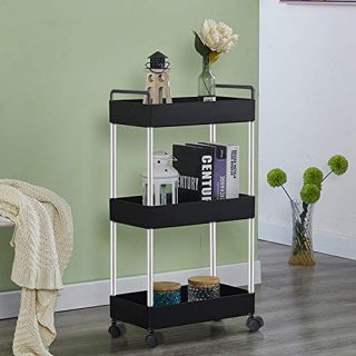 Storage Cart 3-Tier Mobile Shelving Unit Organizer Slide Out Storage Rolling Utility Cart Tower Rack for Kitchens,Bathrooms,Garages, Laundry Rooms,Offices,Between your Washer and Dryer. Black