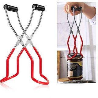 Canning Jar Lifter with Rubber Grips, Long Handle Canning Tongs Stainless Steel Lifter Cans Gripper Clamp Canned Clip for Kitchen Compatible with Wide Mouth and Regular Jars for Home Canning Supplies