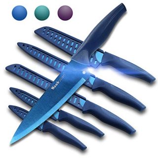Wanbasion Blue Professional Kitchen Knife Chef Set, Kitchen Knife Set Stainless Steel, Kitchen Knife Set Dishwasher Safe with Sheathes