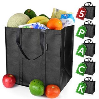 EasyEarth Reusable Grocery Bags EcoFlex [5 Pack] - Large Shopping Bag - Heavy Duty, Durable, Foldable, Washable, and Reusable Bags - Eco Friendly Tote