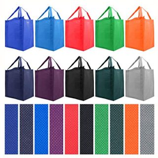 Simply Green Solutions Reusable Reinforced Handle Grocery Tote Bag Large 10 Pack - 10 Color Variety