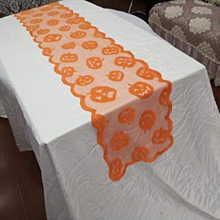 Pumpkin Orange Table Runners Polyester Lace for Halloween Table