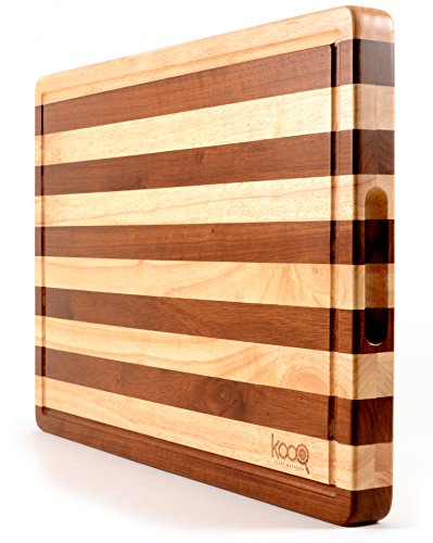 PREMIUM - The Most Beautiful Two-Tones Chopping Block and Cutting Board! Unique Butcher's Block (Extra Large - 19.5” by 14” and 1.5” thick) - Luxury Cheese Board too.