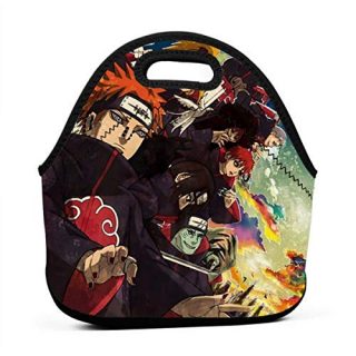Teens Boys Cool Thermal Reusable Eco Friendly Food Bags, Portable Picnic Warm Container, Anime Naruto Akatsuki Fan Painting Comic Lunch Box for College Office Outdoors