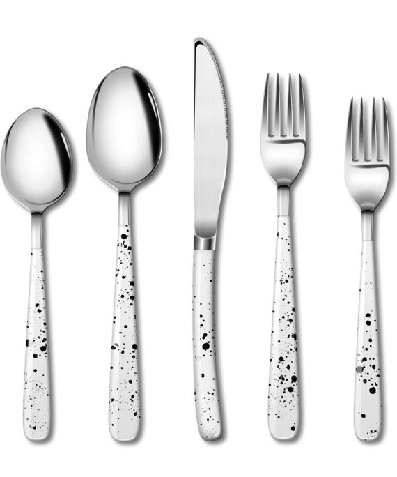 Jacriah Silverware Flatware Cutlery Set, Stainless Steel Utensils, Include Knife/Fork/Spoon, Mirror Polished, Dishwasher Safe (30, White)
