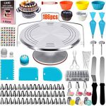 186 Pcs Cake Decorating Supplies-kit with Metal Cake Turntable 57 Numbered Piping Tips with Pattern Chart,Cake Decorating Kit with Storage Box, Cake Baking Supplies for Beginner and Cake-Lover