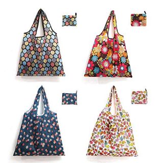 Reusable Bags Shopping Bags, Foldable 4 Pack Grocery bags Ripstop Nylon Grocery Tote or Lunch Bag Lightweight Sturdy and Washable 40 lb grocery bag holder Heavy duty tote bags (A)