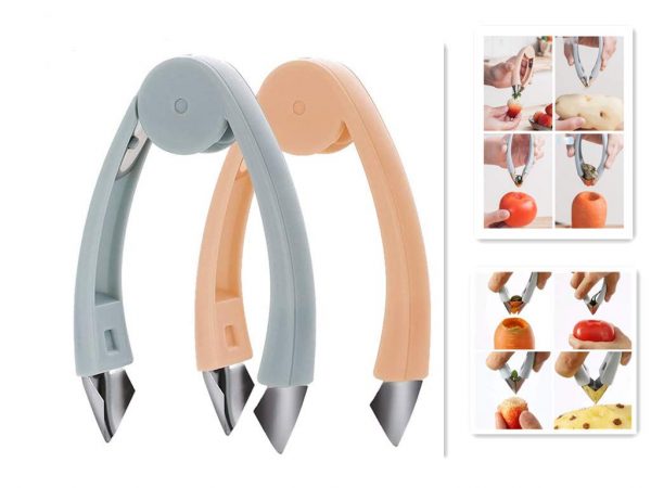 Huller，Pineapple Eye Peeler Remover V Shape Strawberry Huller Remover Tomato Carrot Corer Multifunctional Home Kitchen Fruit Tools (blue & pink 2pcs)