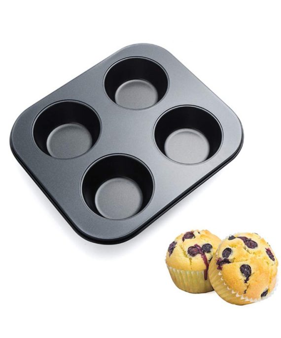 Cupcake Pan Nonstick Baking Tray Carbon Steel Baking Pans Kitchen Bakeware Cupcake Baking Muffin Pan Heat Resistant Cake Baking Trays for Oven Easy to Clean (4 - cup)