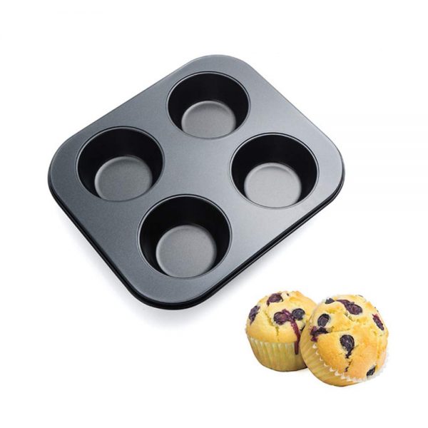 Cupcake Pan Nonstick Baking Tray Carbon Steel Baking Pans Kitchen Bakeware Cupcake Baking Muffin Pan Heat Resistant Cake Baking Trays for Oven Easy to Clean (4 - cup)