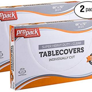 Propack [48 Count 66" X 72"] Heavy Weight Clear Disposable Plastic Pre Cut Table Covers Individually Cut, Great for Wedding Reception Events Picnics Or Home Use