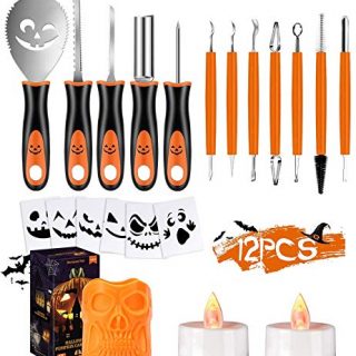 GUUKIN Halloween Pumpkin Carving Tools Kit, Professional Stainless Steel Pumpkin Cutting Supplies Knife Sets for Halloween Decoration jack-o-lanterns for Kids & Adults (12 piece set)