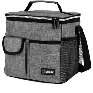 OPUX Lunch Bag Insulated Lunch Box for Women, Men, Kids | Medium Leakproof Lunch Tote Bag for School, Work | Lunch Cooler with Shoulder Strap, Pocket | Fits 20 Cans (Tall Grey)