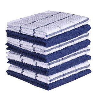 AMOUR INFINI Terry Dish Cloth | Set of 8 | 12 x 12 Inches | Super Soft and Absorbent |100% Cotton Dish Rags | Perfect for Household and Commercial Uses | Blue